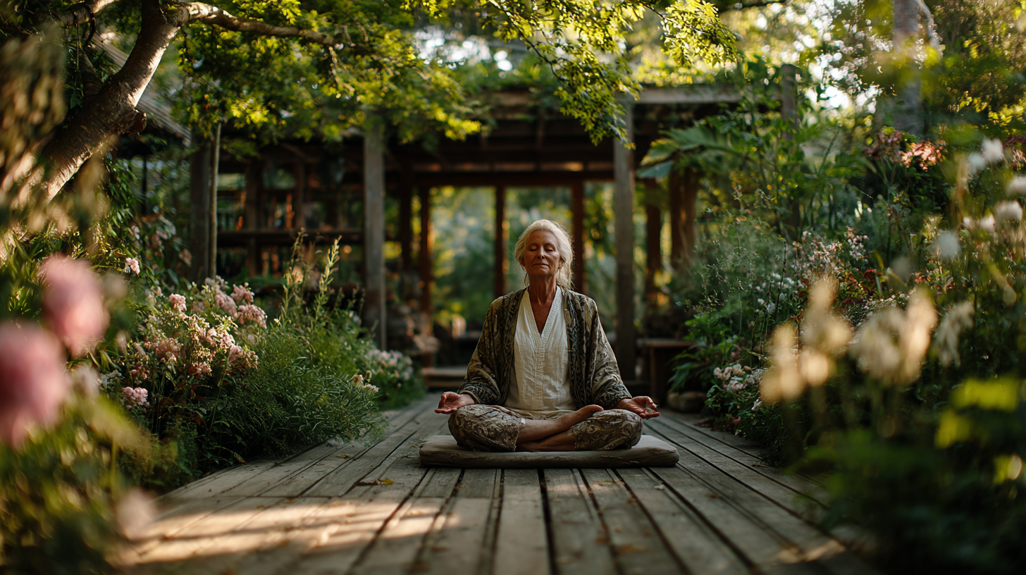 Перші заняття йоги на природі з групою старших людей